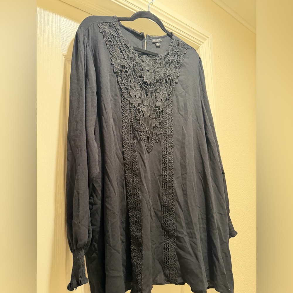 Torrid Black Lace Detail Long Sleeve Shirt